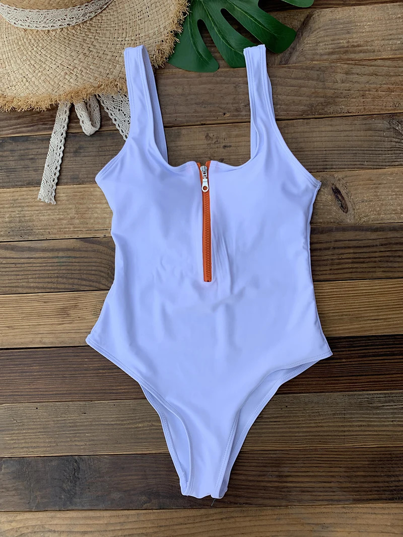 Front Zip Up One Piece Swimsuit Monokini Backless Swimwear Onepiece Swimming Suit for Women Summer Trend Beachwear 250122