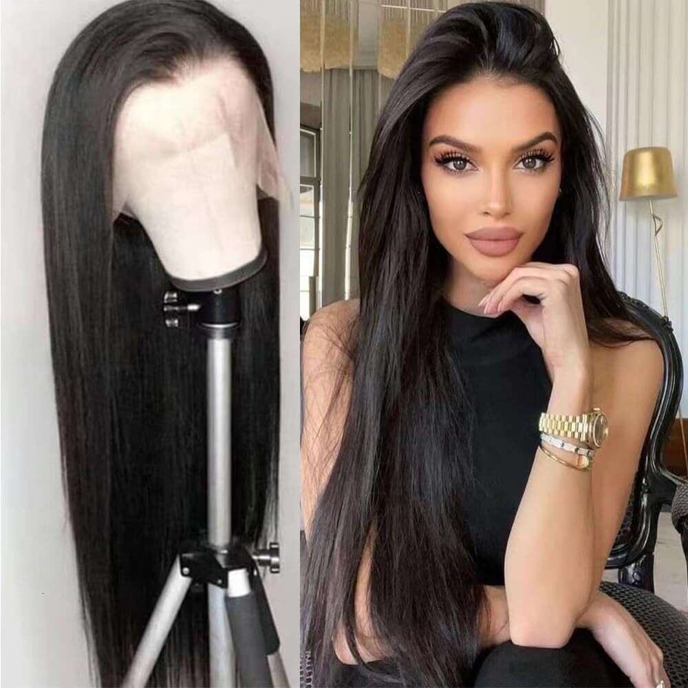 Lace Front Wig Cover T Shape Wig Front Lace Long Black Temperament Straight Hair Wig Synthetic Headband