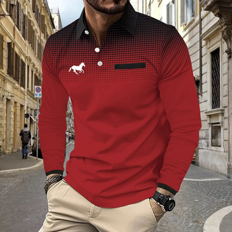 Fashionable Mens Top T-shirt Item Gradient Color Autumn Mens Long Sleeved Polo Shirt 250118