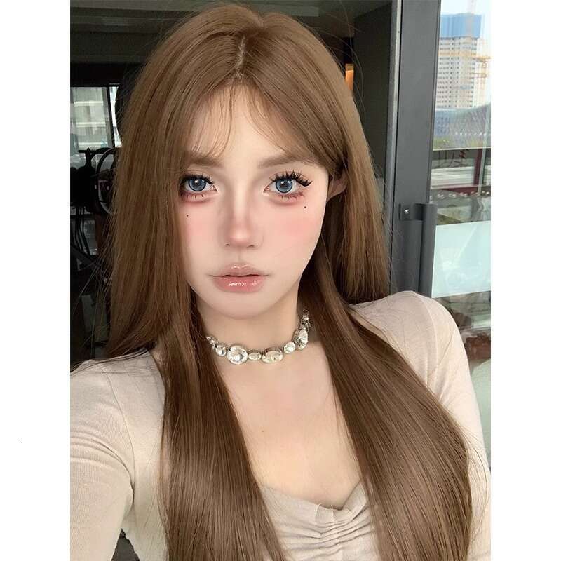 Lace Front Wig Cover T Shape Koni Overseas Good Girl Wig Female Daily Internet Celebrity Long Hair One Word Front Lace Middle Split Full Headset