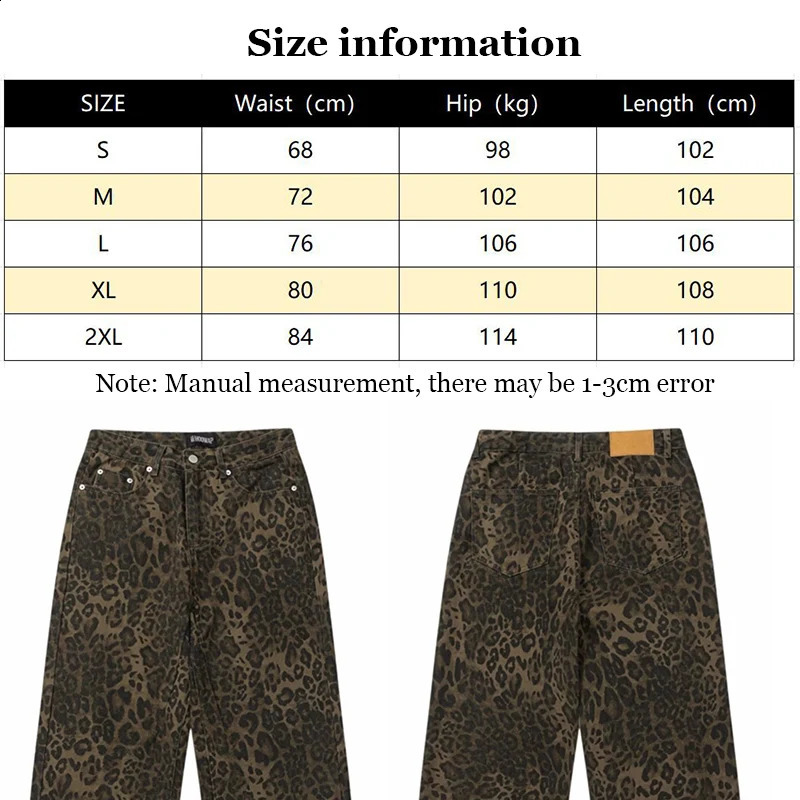 Fashion Mens Jeans Straight Leopard Print Retro Hip Hop Four Seasons Denim Wide-leg Pants Loose Trousers For Men Streetwear 250120