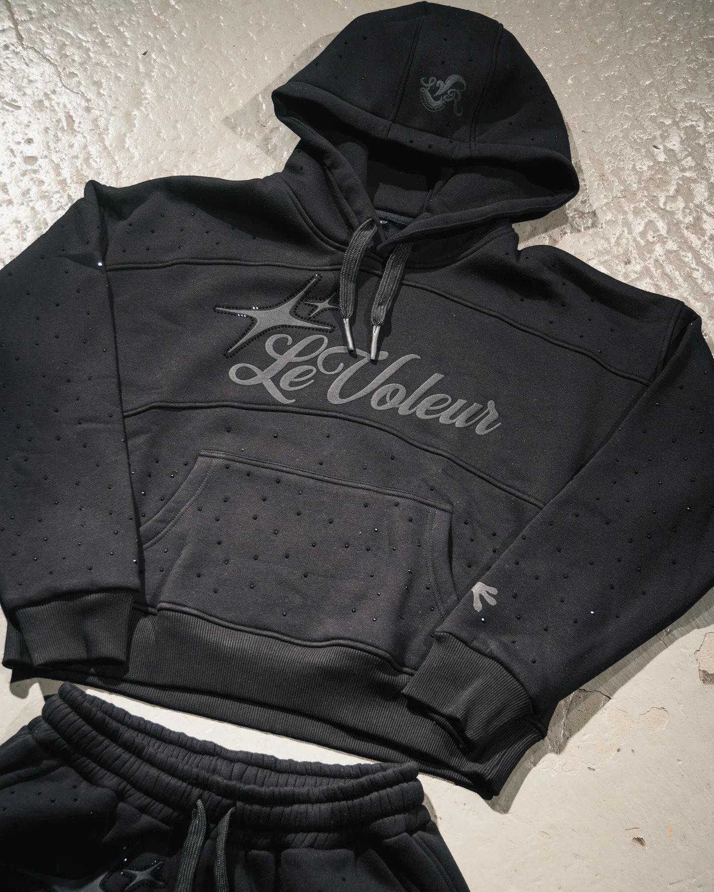Hoodie Sweatshirt Two Piece Set Y2K Men HipHop Letter Embroidered Vintage Rhinestone Sequins Oversized Sweatshirt Streetwear Set 250122
