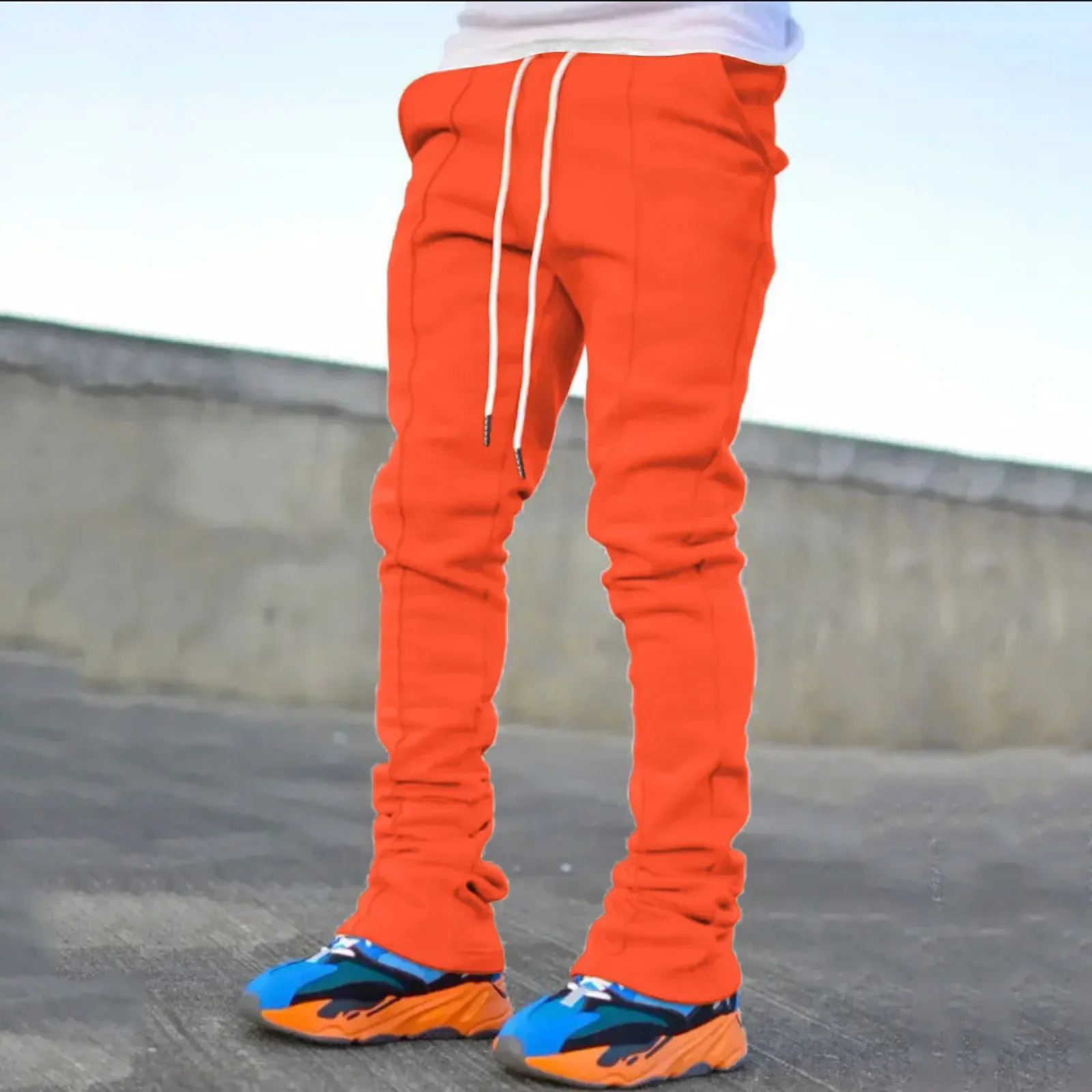 Mens Casual Pants Summer Solid Color n Custom Flare Sweat Street Wear Men Pile Up Stacked for 250110