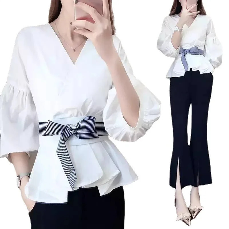 Spring Summer Womens Clothing Korean Style Elegant Tweed Fashion 2Piece Set Wide Leg BellBottom Pants Suit 250122