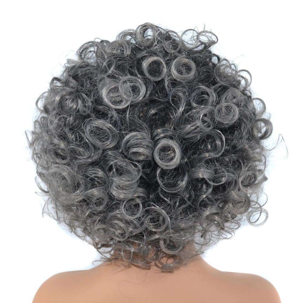 Lace Front Wig Cover T Shape Black Sier Gray Short Wig With Slightly Curled Chemical Fiber Explosive Head Fluffy Curly Hair Headband