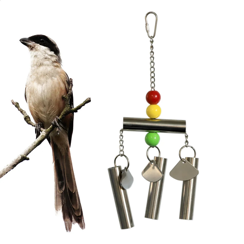 Stainless Steel Bell Bird Toy for Medium and Large Sized Parrot and Squirrel Random Beads Color 250121