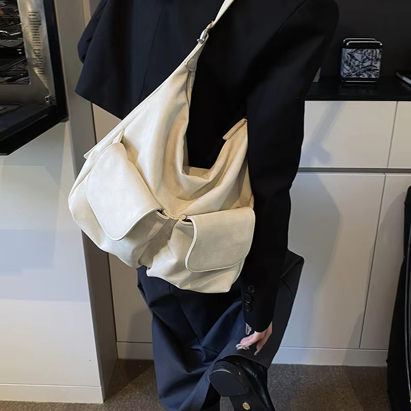 LEFTSIDE PU Leather Double Pockets Crossbody Bags For Women 2025 Spring Y2k Ladies Shoulder Bag Females Designer Retro Handbags