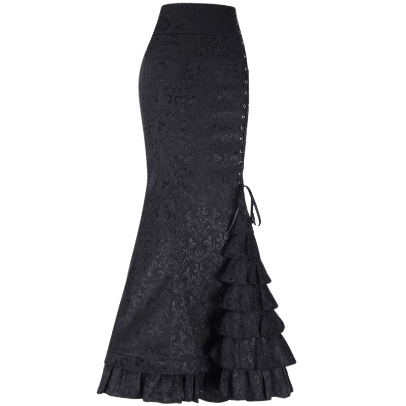 New European and American skirts women's clothing gothic style dark skirt jacquard dress subcultural lace-up hip-wrapped fishtail skirt