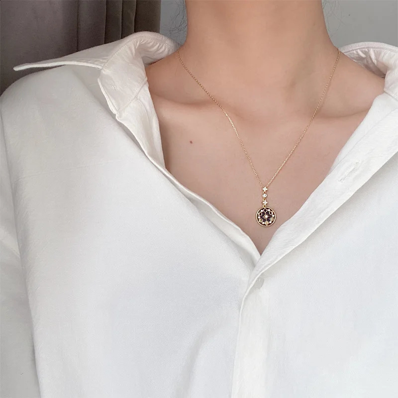 Blue sandstone sun moon stars exquisite clavicle chain retro high sense S925 sterling silver temperament necklace female 250117
