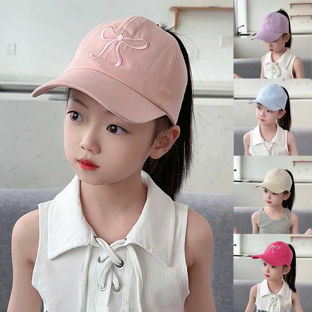 Sweet Bow Baby Girl baseball cap pink and white childrens sun hat high ponytail childrens sun hat adjustable outdoor travel hat new T250121