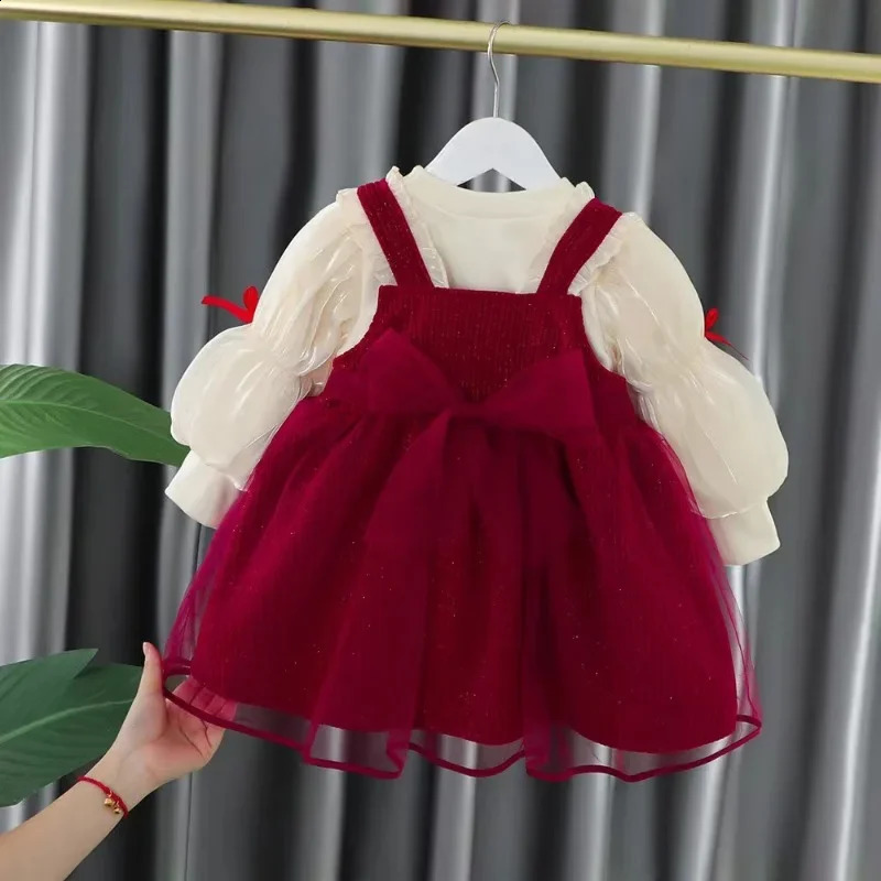Dress for Baby Gilrs Basic Simple Fashion Bubble Sleeve Cute Bow Suspenders Skirt Two Sets To Send Diagonal Bag 250117