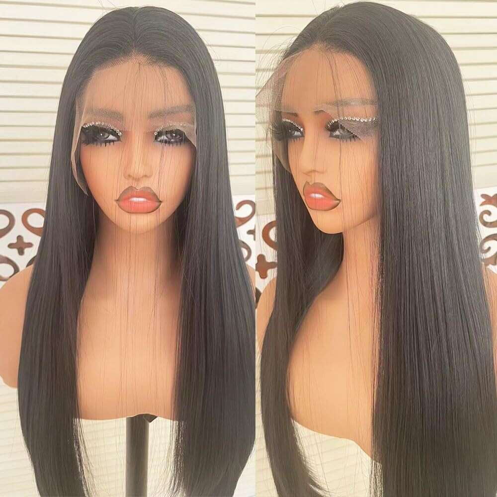 Lace Front Wig Cover T Shape Wig Front Lace Long Black Temperament Straight Hair Wig Synthetic Headband