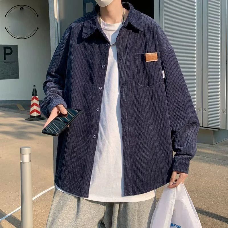 Mens 2024 Spring and Autumn Patchwork Square Collar Button Pocket Fashion Solid Color Loose Casual Long Sleeved Jackets 250113