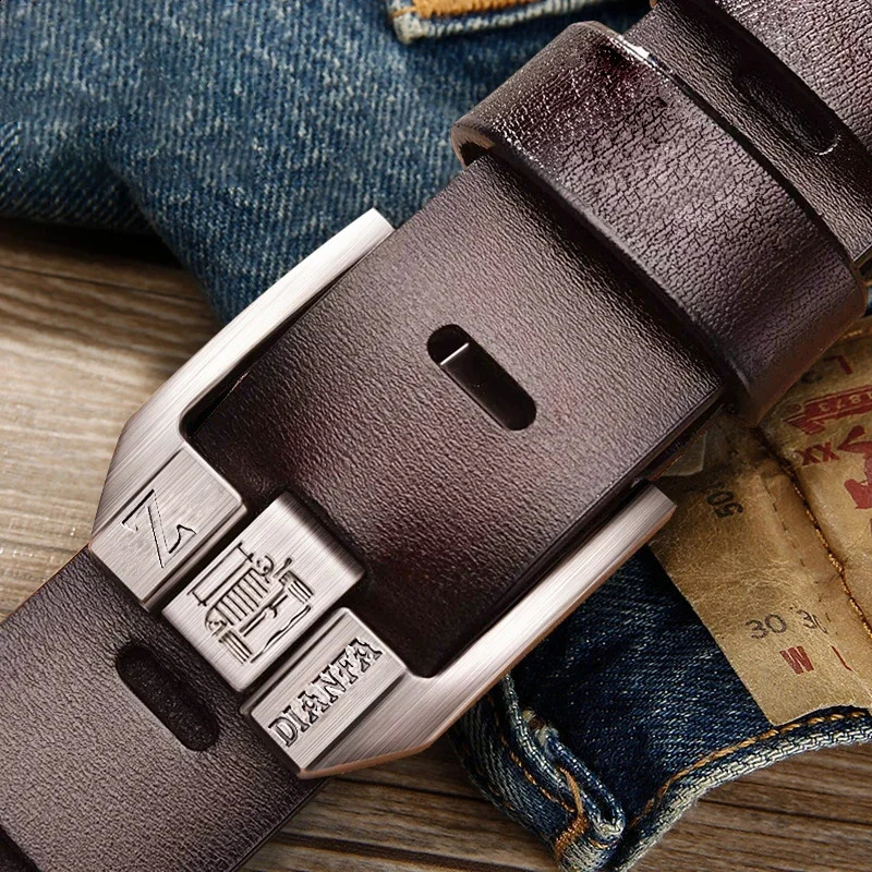 130CM Leather Cowhide Mens Belt Fashion Metal Alloy Pin Buckle Adult Jeans Business Casual Waist Male Strap 250114
