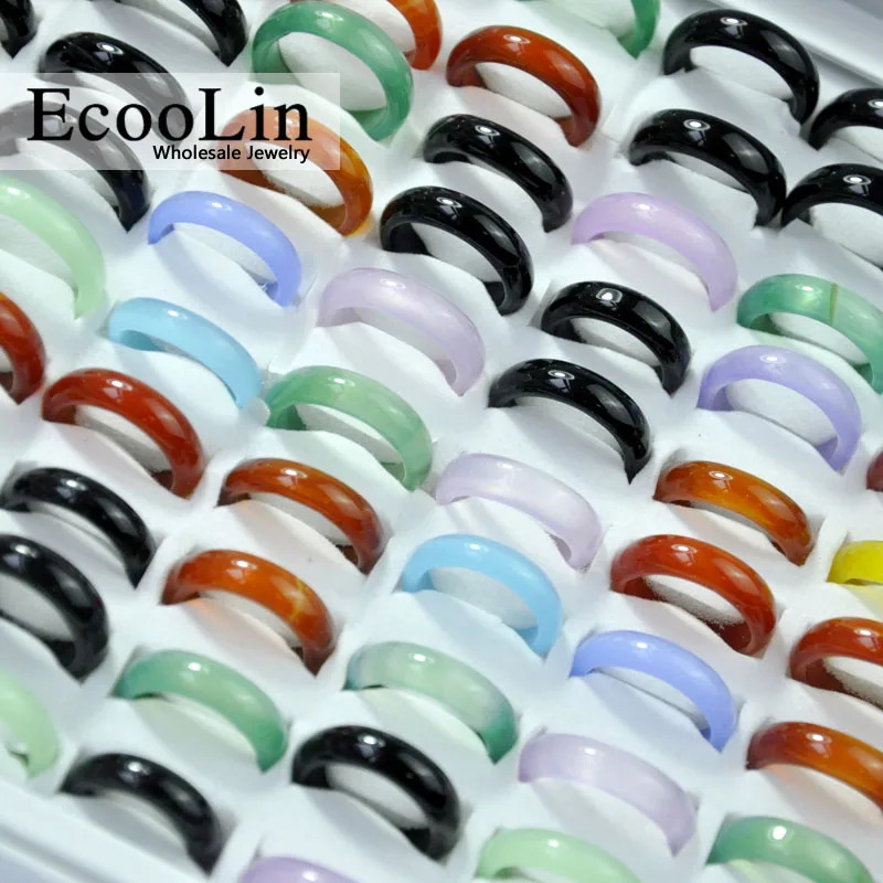 50 pieces of fashionable natural agate rings jewelry multi-color Karnellian crystal womens rings multi-color mixed colors bulk packaging LR4020 250109