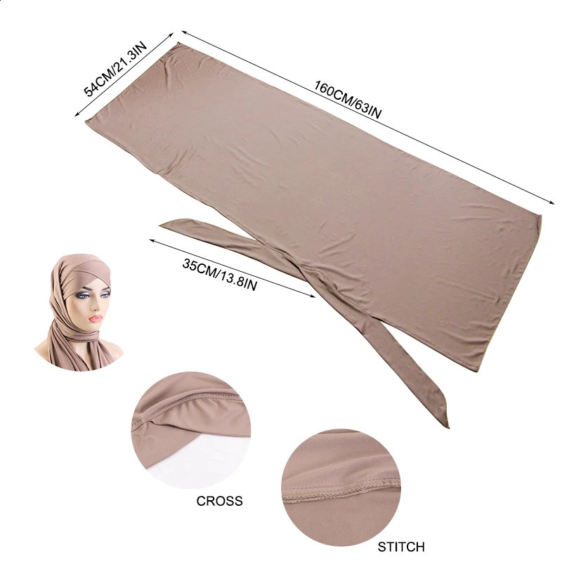 Non-Slip Muslim Cross Tie Jersey Instant Hijab Good Stitch Stretchy Scarf Breathable Islam Long Shawl Headband Plain Turban 250121