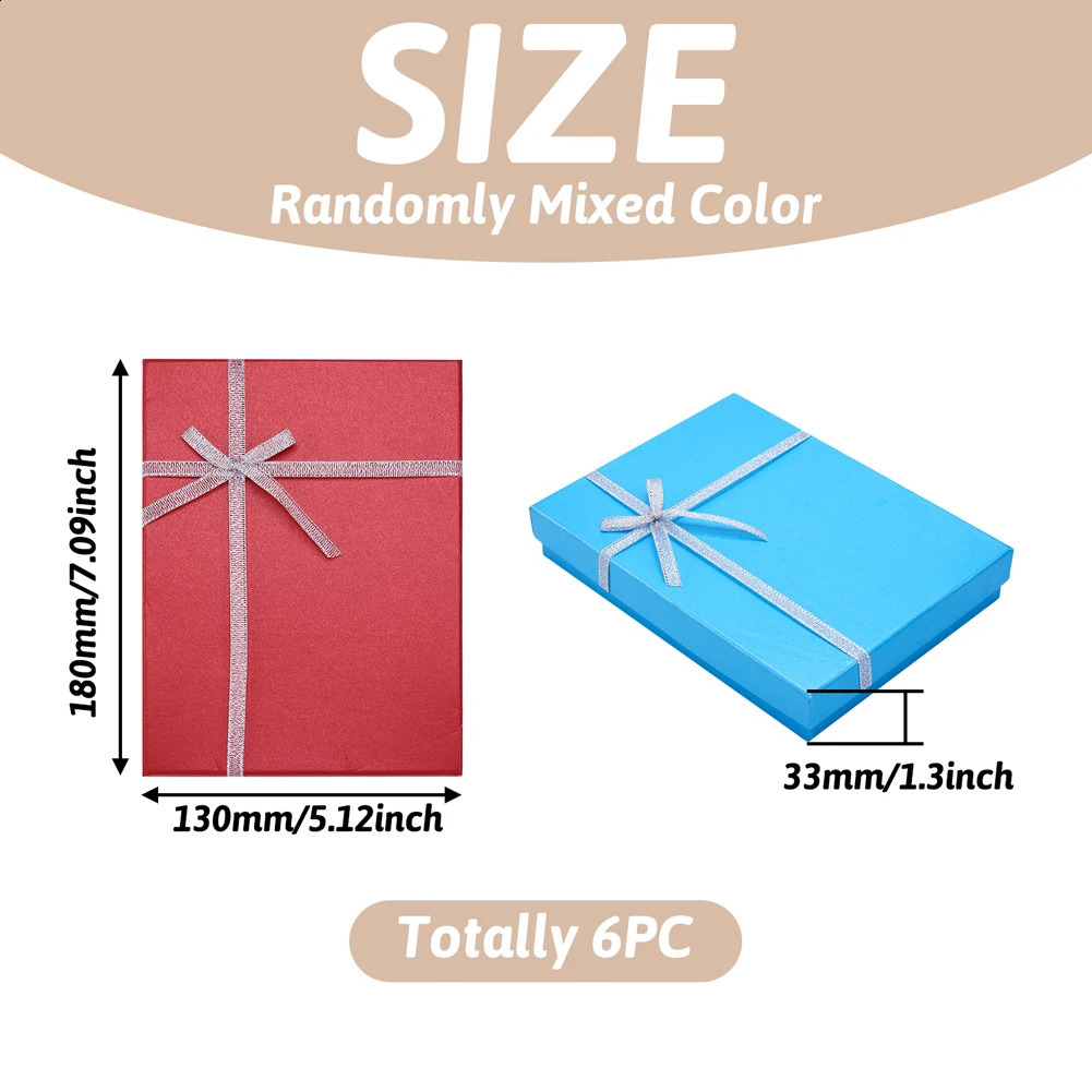 6pcs Bowknot Cardboard Box Random Mix Color Necklace Ring Earring Jewelry Box with Sponge DIY Gift Packing Supplies 18x13x3.3cm 250117