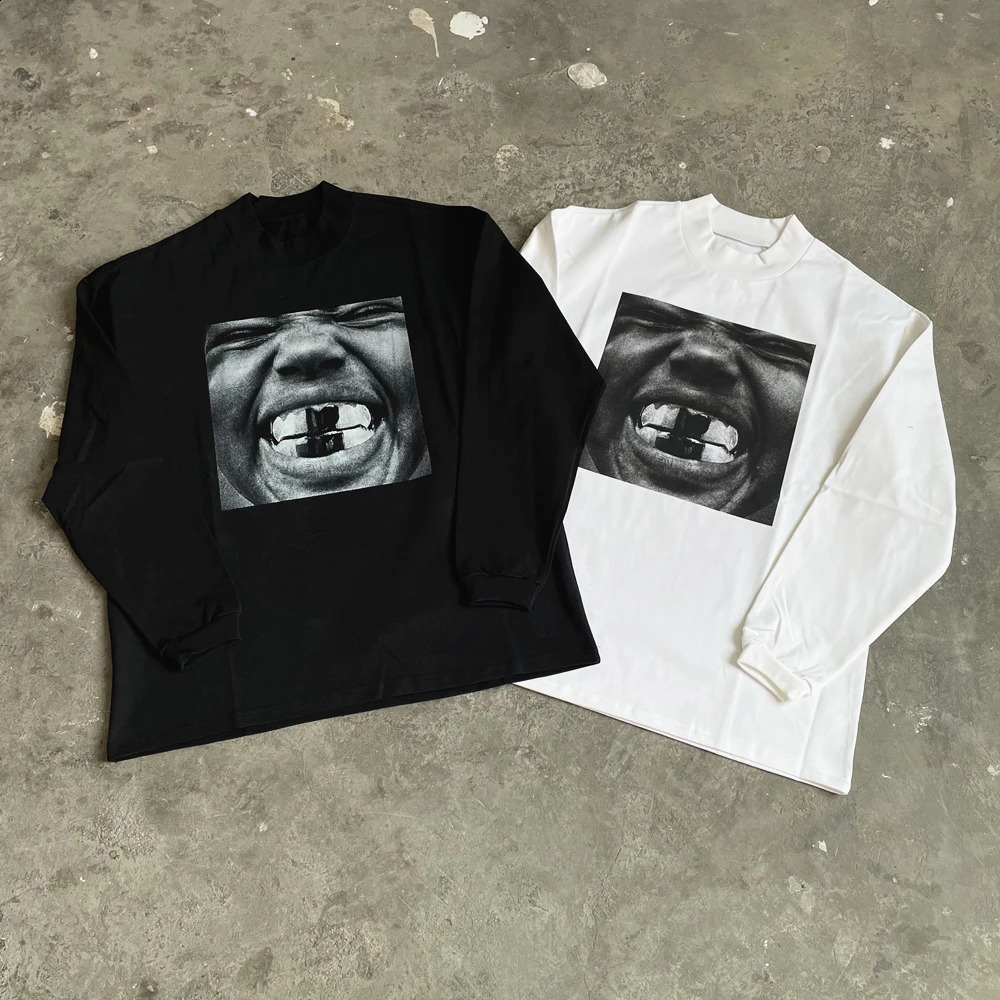 Yao888 Graphics Print Vintage Fashion Cotton Long Sleeve Men Tops Pullover Streetwear Oversize High Quality T Shirt For 250108