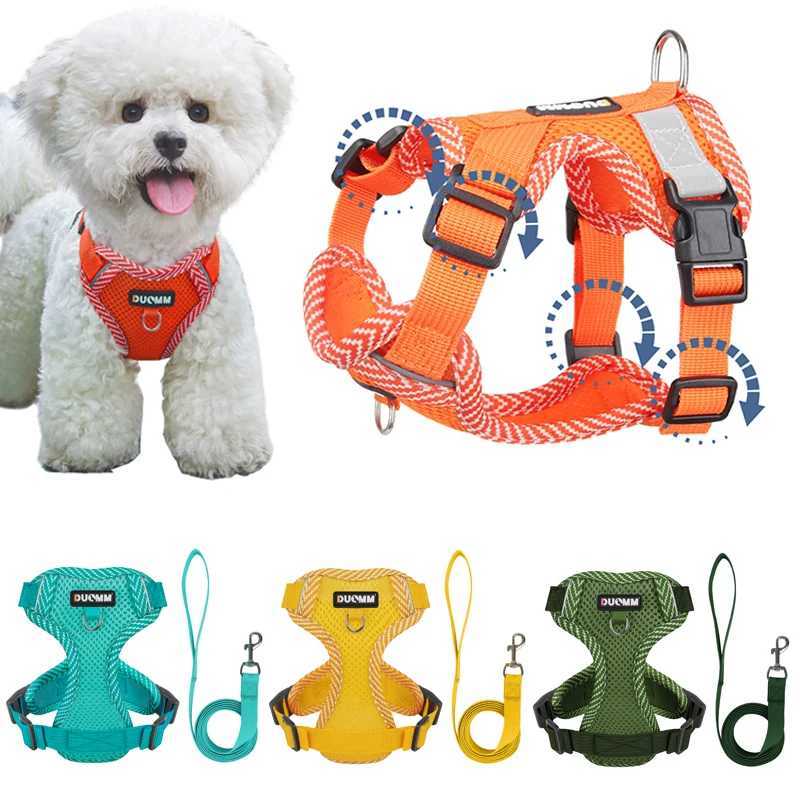 4-point Adjustment Dog Harness and Leash Set for Small Dogs Reflective Mesh Dog Harness Vest Puppy Cat Chest Strap Pet Supplies 250116