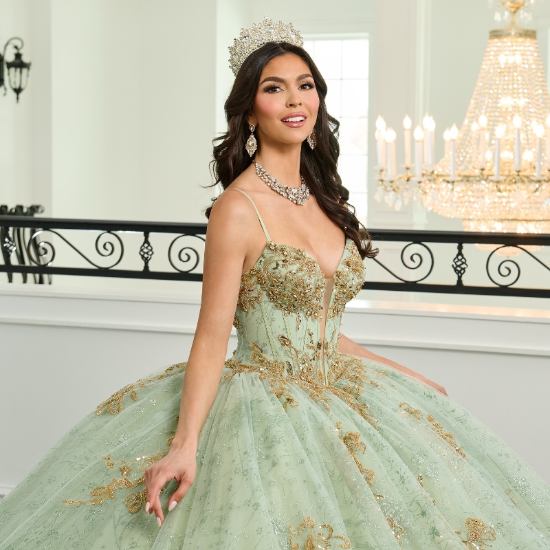 Mint Green Quinceanera Dresses Ball Gown Spaghetti Strap Sequin Appliques Lace Beading Crystal Tull Birthday Party Sweet 16 Dress Vestidos 15 Anos