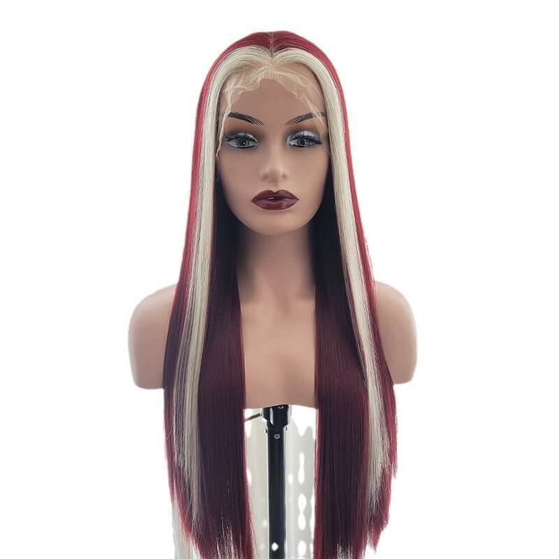 Lace Front Wig Cover T Shape Chemical Fiber Front Lace X Women S Two Color Split Long Straight Hair Half Hand Hook High Temperature Silk Wig Headband