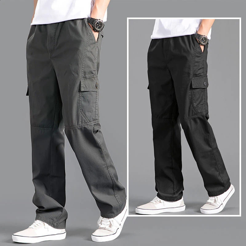 Cargo Pants Mens Loose Straight Oversize Clothing Solid Grey Versatile Work Wear Black Joggers Cotton Casual Male Trousers 250121