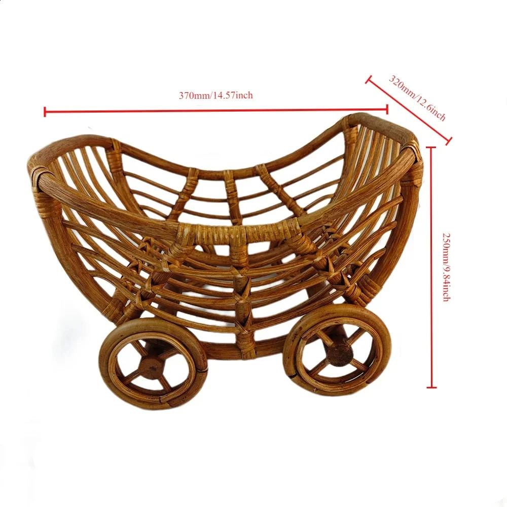 Vintage Rattan Baby Cart born Pography Props Trolley Basket Crib Chair Stroller Prop Fotografia 250110