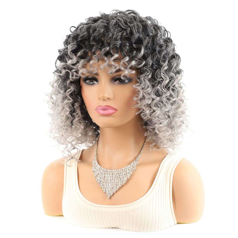 Lace Front Wig Cover T Shape Small Black Gradient Grandma Gray Deep Roll Wig Synthetic Headband Batch