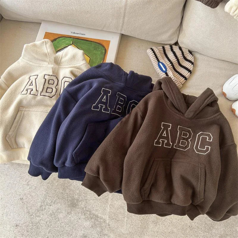 Autumn Winter Boys Clothing Set Double-Sided Velvet Letter Print Thick HoodiesPants 2Pcs Suit For 1-8Y Girls Warm Outfit 250113