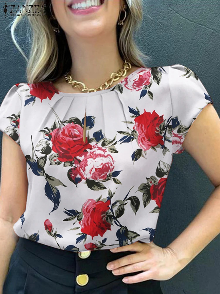Summer Fashion Floral Printed Blouse ZANZEA Women Tops Tunic O Neck Short Sleeve Bohemian Stylish Holiday Work Shirt 2025 250122