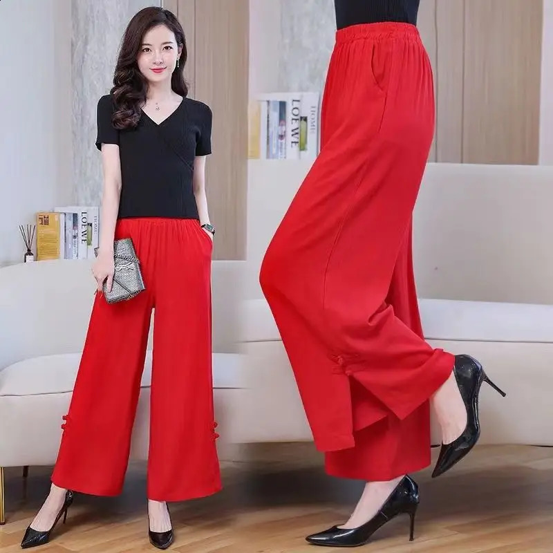 Women Summer Vintage Loose Large Size Appear Thin Solid Color High Waist Cropped Pants Clothes Casual Allmatch Wide Leg 250120