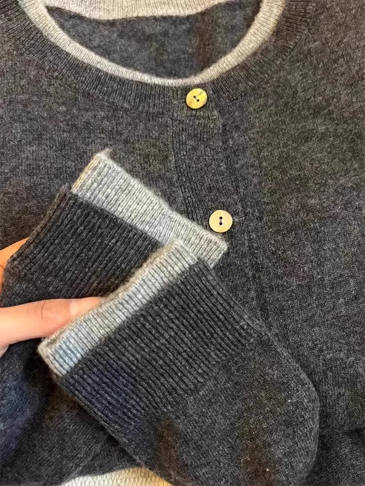 two 100% pure cashmere sweater cardigan dark grey high-grade wool knit coat top 250206