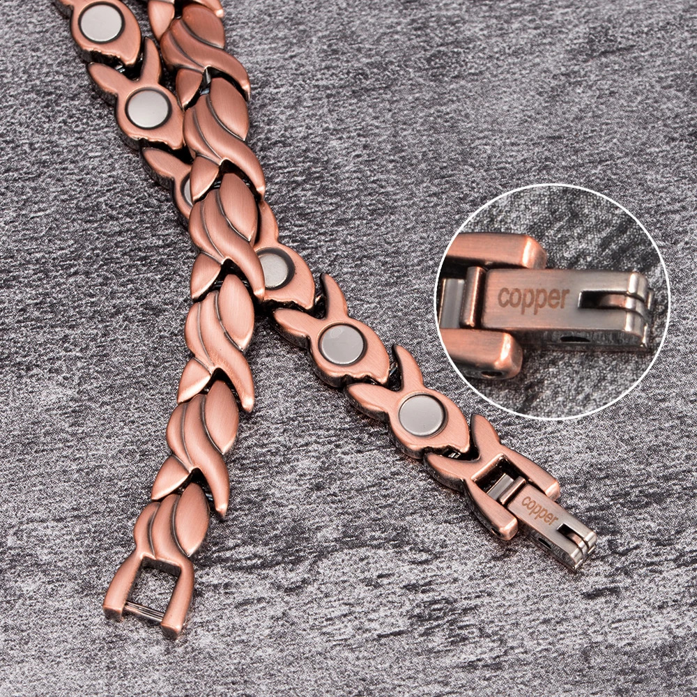 Vinterly Magnetic Pure Copper Bracelets for Women 6.5mm Vintage Chain Health Energy Magnet Arthritis Pain Relief Women Jewelry 250121