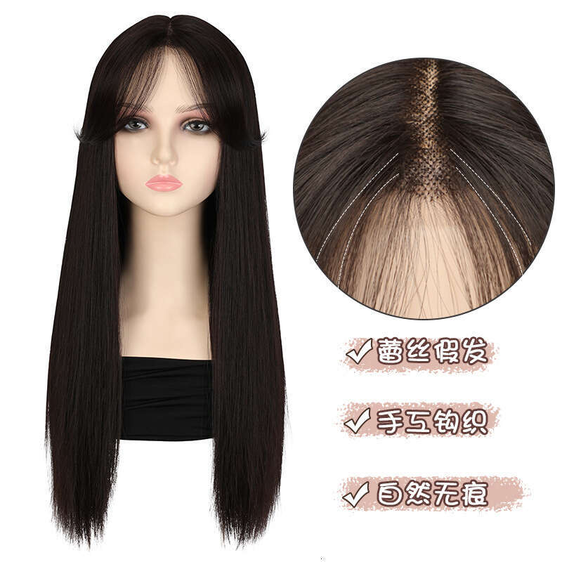 Lace Front Wig Cover T Shape Wig Women S Head Set Hand Woven T Shaped Front Lace Seamless Center Split Eight E Bangs Natural Long Straight Hair Full T