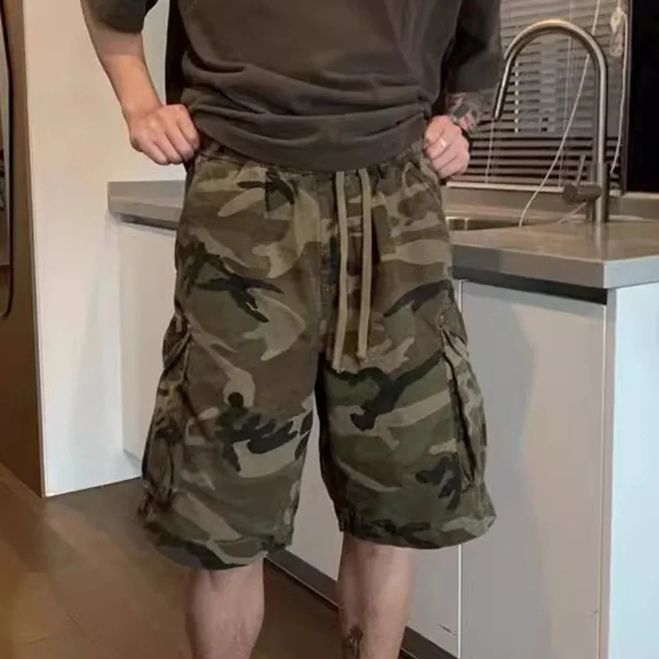 Men Summer Vintage Workwear Style Camouflage Fit Cargo Shorts Fashion Streetwear 250120