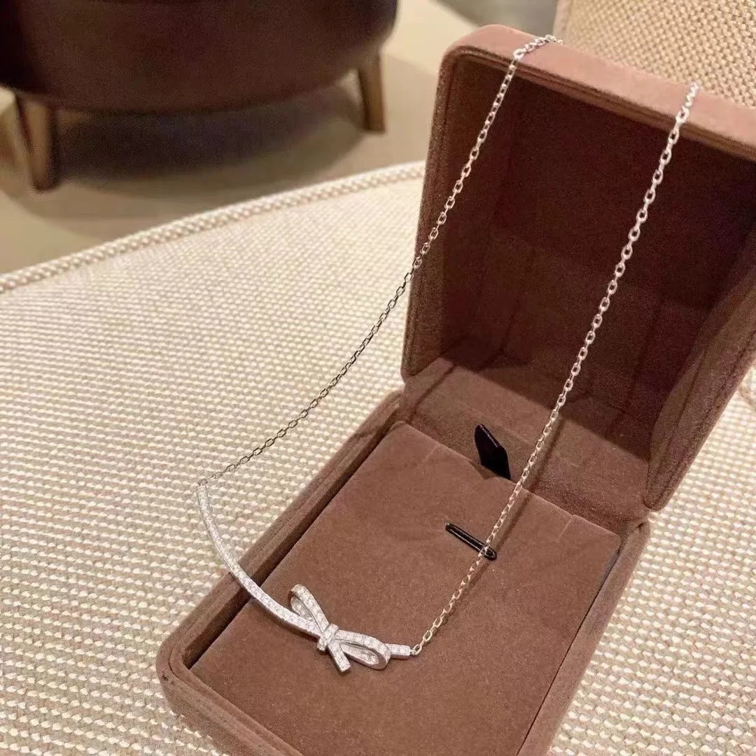 Bowknot necklace for women light niche sterling silver 925 zircon smiley clavicle chain short temperament choker 250117