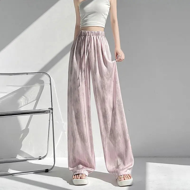 Spring Summer Simplicity Office Lady Tie Dye Solid Color Wide Leg Women Fashion High Waist Straight Trend Allmatch Casual Pants 250122