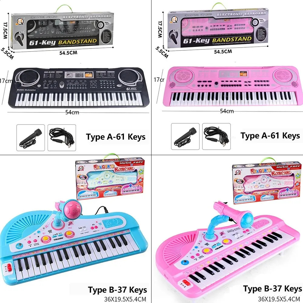 Kids Electronic Piano Keyboard Portable 61 / 37 Keys Organ with Microphone Education Toys Musical Instrument Gift for Child Begi 250121