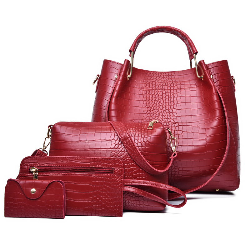 Designer's New Fashionable Mother And Baby Four Piece Set Crocodile Pattern Handbag With Large Capacity Single Shoulder Crossbody Bag