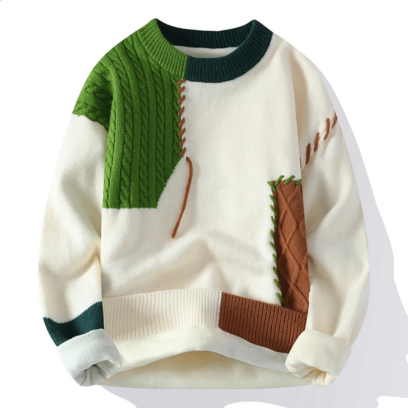 Mens autumn and winter knitwear fashion color matching base shirt personality color sweater thick long-sleeved pullover 250118