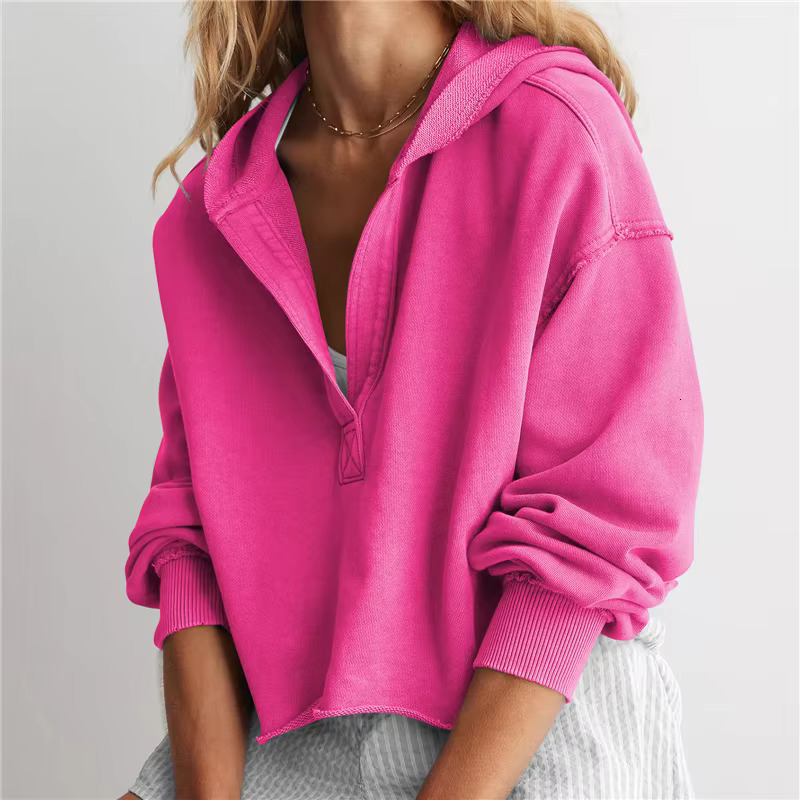Y2k Solid Color V Neck Sweet Casual Fall Winter Hoodie Cozy Warm Women's Fashion Pullover Women Clothing