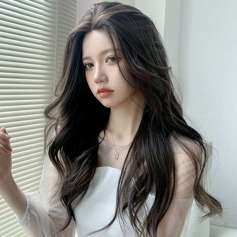 Lace Front Wig Cover T Shape Wig Women S Net Red Split Long Air Bang Big Wave Handwoven Front Lace Natural Fluffy Curly Hair Full Head Cover