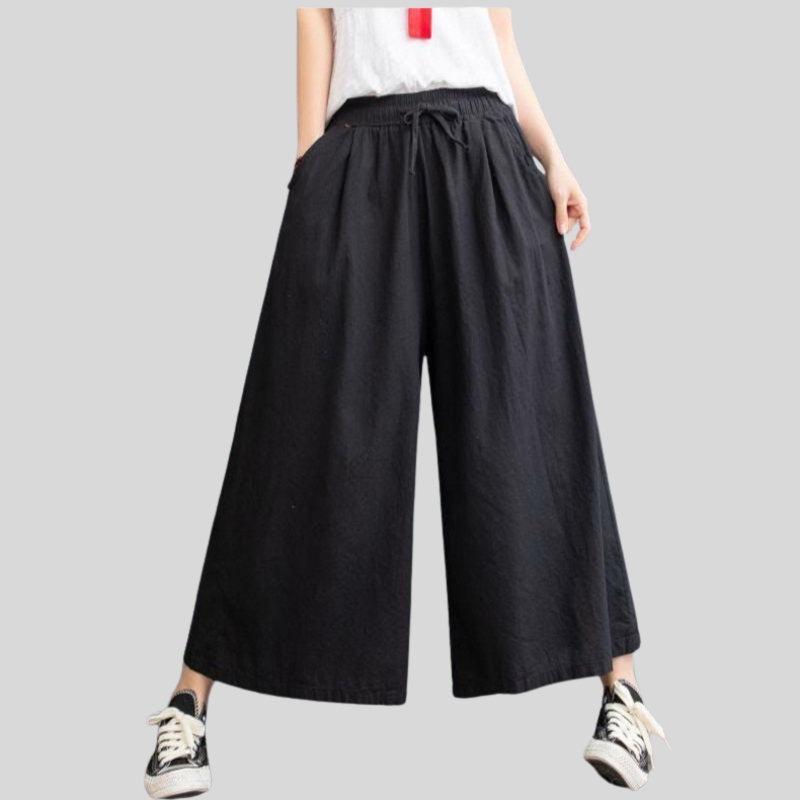 New washed cotton and linen wide-leg pants large size new loose summer thin linen eight-point casual versatile loose cool skirt pants