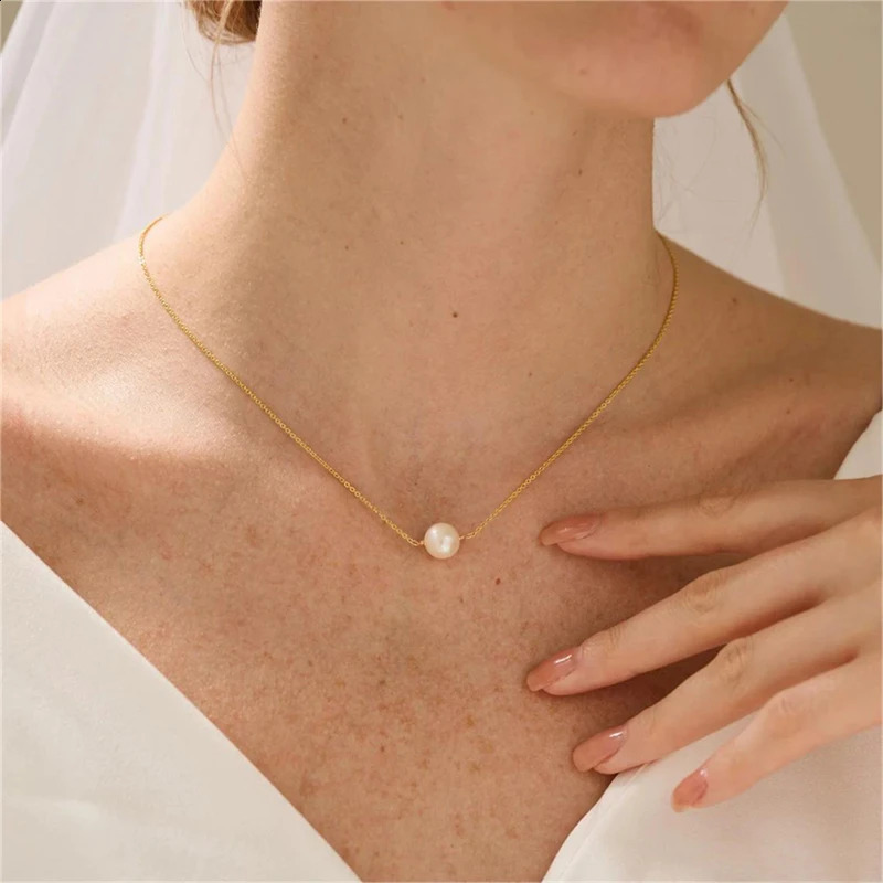 Natural Freshwater Pearl Round Pendant Necklace 18K Gold Plated Single Pearl 925 Silver Chain Gifts For Women Fashion Jewelry 250117