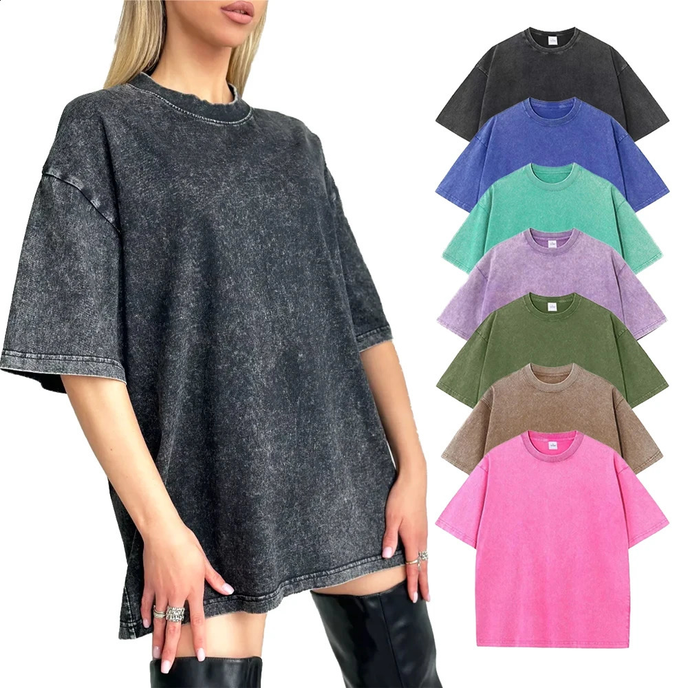 Summer Cotton Washed T-shirt for Women Men Loose O-Neck Oversized Tee Korean Y2k Female Clothes Casual Vintage Short Sleeve Tops 250113