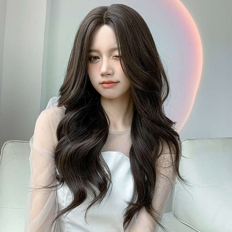 Lace Front Wig Cover T Shape Wig Women S Net Red Split Long Air Bang Big Wave Handwoven Front Lace Natural Fluffy Curly Hair Full Head Cover