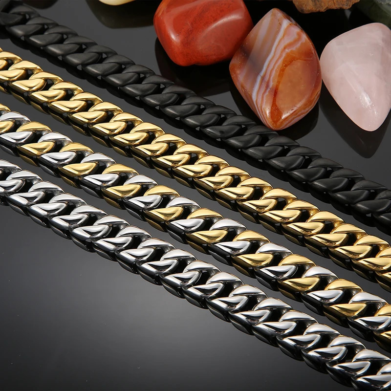 12MM Curb Chain On Hand Jewellery Polished Brushed 316L Stainless Steel Man Bracelet For Men Classic Mens Bracelets Male Strap 250121