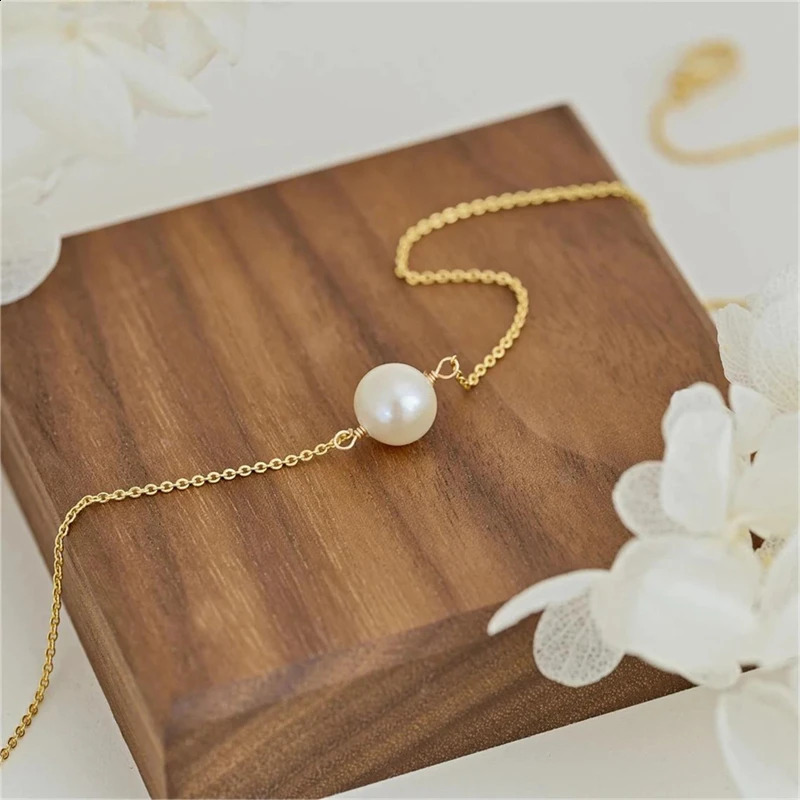 Natural Freshwater Pearl Round Pendant Necklace 18K Gold Plated Single Pearl 925 Silver Chain Gifts For Women Fashion Jewelry 250117