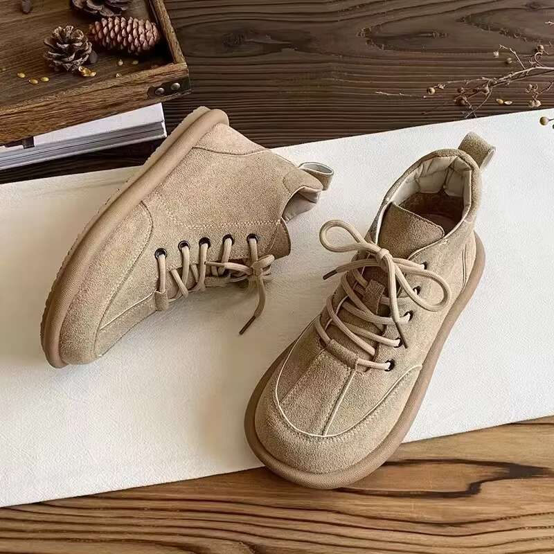 Spring/Autumn Women's Flats Round Toe Flat for Women Lace-up Platform Shoes Outdoor Office Lady Anti-slip Solid Color Shoe