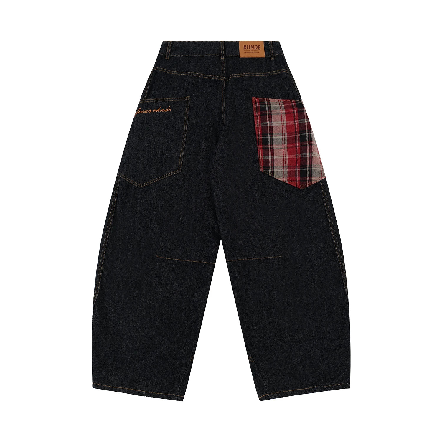 Scottish Plaid Splicing Arc Wide Baggy Jeans Y2k Spring and Autumn Streetwear Washed Oversized Straight Wide Leg Jeans 2024 250108
